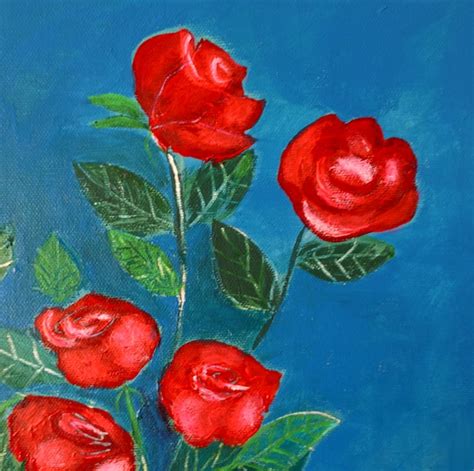 Original Rose Painting, Acrylic Floral Artwork,... - Folksy