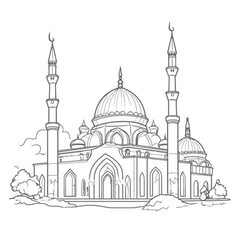 Halaman Mewarnai Masjid Dengan Latar Belakang Putih Gambar Sketsa Garis