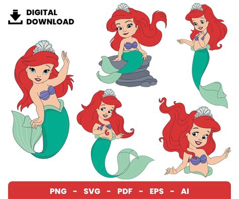 05 Clipart Bundle Layered Svg Baby Ariel Digital Download - Etsy