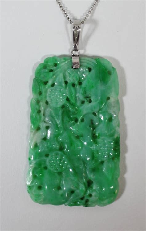 Chinese Platinum and Jade Carved Pendant Necklace at 1stdibs