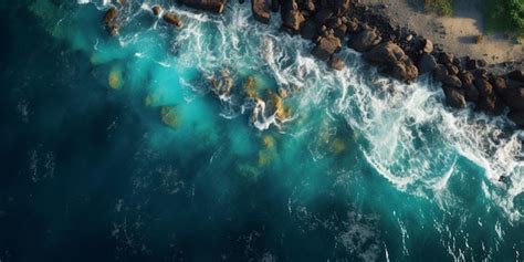 Premium AI Image | Aerial view of a rocky beach with a body of water ...