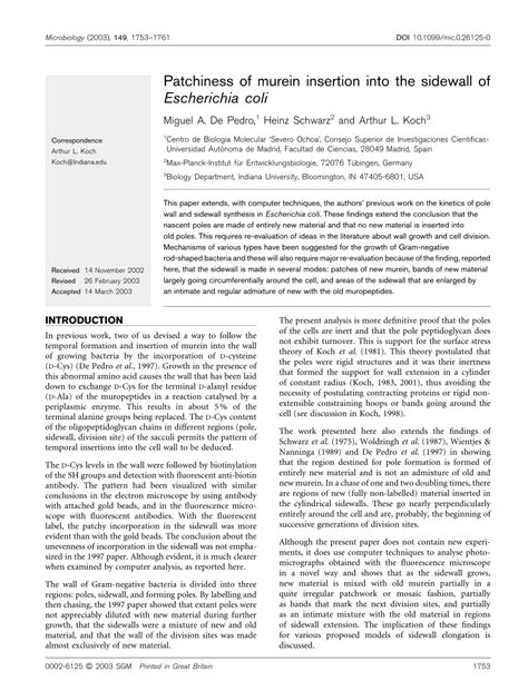 (PDF) Patchiness of murein insertion into the sidewall of Escherichia coli