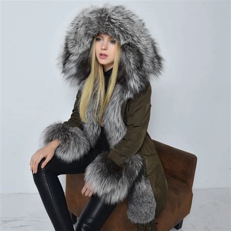 Super Silver Fox Fur Brand Down Coat New Winter Women's Luxurious Long ...