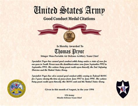 Army Good Conduct Medal Certificate Template (6) - TEMPLATES EXAMPLE ...