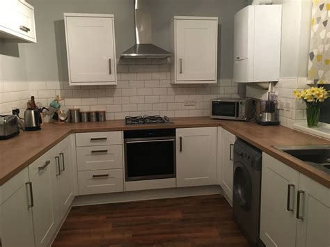 My new kitchen. White Metro tiles and gunmetal grout from Tops tiles, b ...