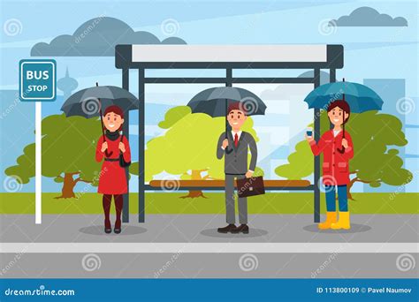 People Waiting At Bus Stop Vector Illustration | CartoonDealer.com #8783746