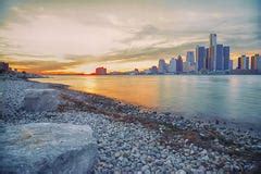 Detroit skyline sunset stock photo. Image of panoramic - 44426552