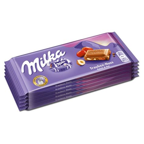 Milka Trauben-Nuss Schokolade, 5 Tafeln Schokolade Tafeln Milka Schokoladentafeln