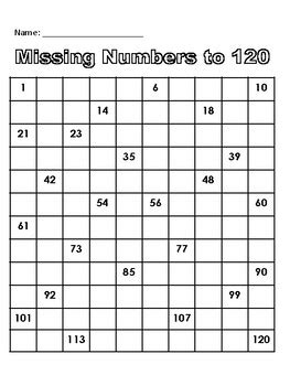 120 Chart - Missing Numbers to 120 by Fun in Room101 | TpT