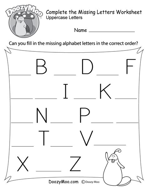 Complete the Alphabet Worksheet (Free Printable) - Doozy Moo