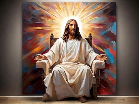 Premium Photo | Wall poster Jesus on a throne in heaven with bright ...