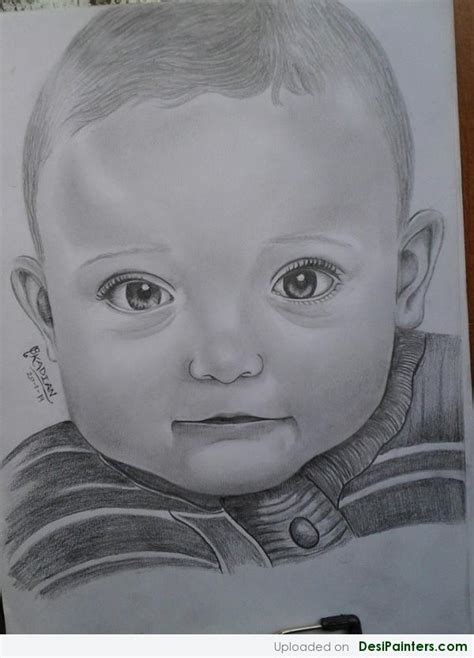 Pencil Sketch Of A Cute Baby Boy | DesiPainters.com