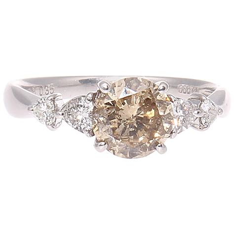 Light Champagne Colored Diamond Platinum Engagement Ring at 1stdibs