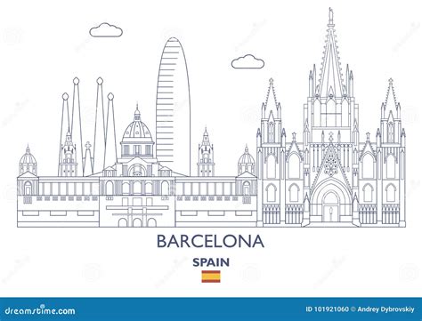 Barcelona City Skyline, Spain Stock Vector - Illustration of famed ...