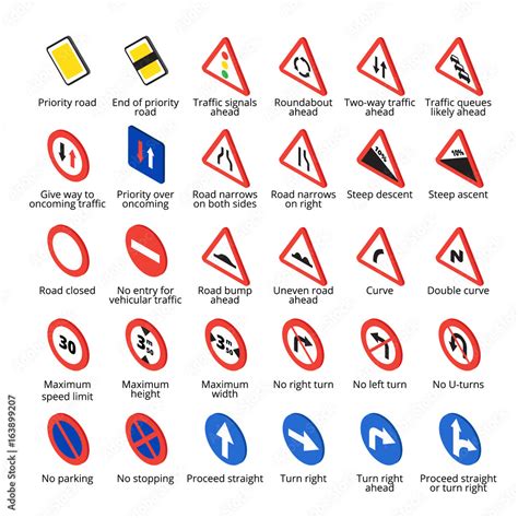 Isometric european traffic signs set. Vector road icons collection ...