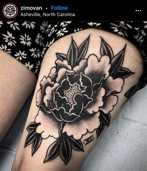 Japanese Peony Tattoo Black And Grey