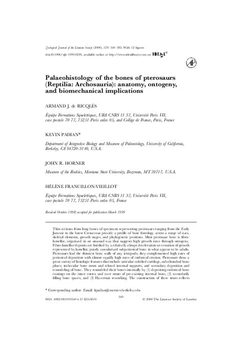 (PDF) Paleohistology of the bones of pterosaurs (Reptilia: Archosauria ...