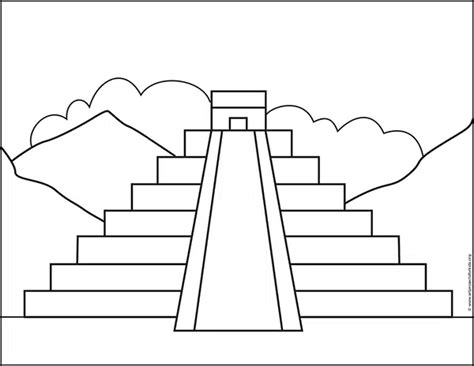 Easy How to Draw a Mayan Temple, Mayan Temple Coloring page