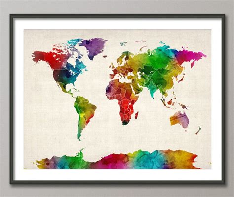 Watercolor Map of the World Map, Art Print 687 - Etsy