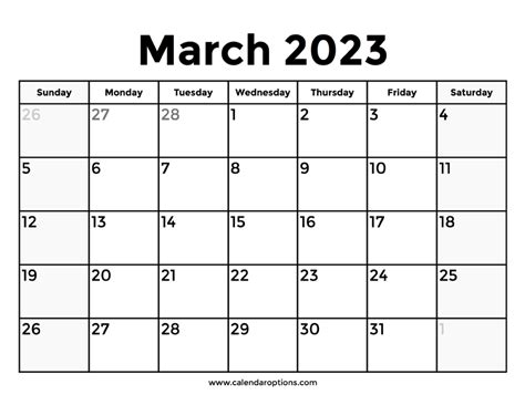 March 2023 Calendar With Holidays – Calendar Options