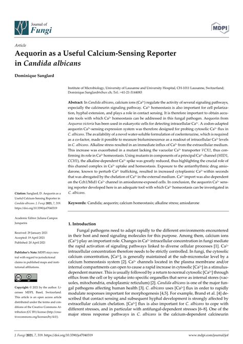 (PDF) Aequorin as a Useful Calcium-Sensing Reporter in Candida albicans