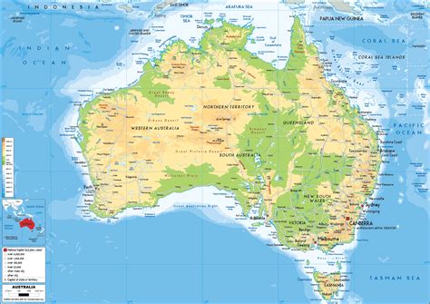 Large size Physical Map of Australia - Worldometer