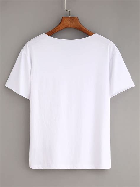 Ripped Plain White T-shirt -SheIn(Sheinside)