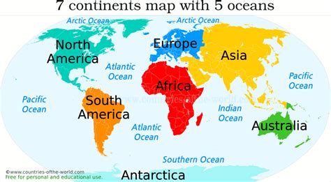 World Map Oceans Continents