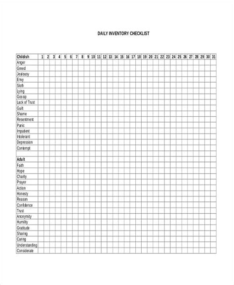 Daily Personal Inventory Worksheets