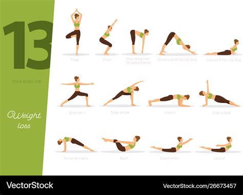 13 yoga poses for weight loss Royalty Free Vector Image