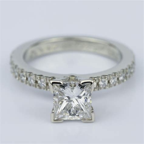 Princess Cut Petite Pave Diamond Ring In White Gold (1.2 Ct)