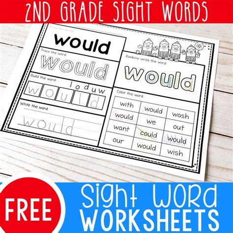 the sight word worksheet for 2nd grade sight words is shown in red and ...