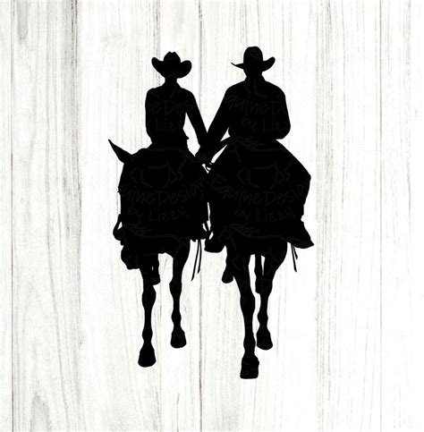 Cowboy and Cowgirl Silhouette, Western Couple SVG, Horseback Wedding ...