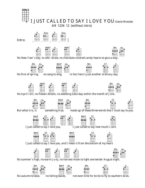 Stevie Wonder - I Just Called to Say I Love You Ukulele Chord Chart ...