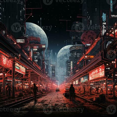 anime city street scene with a man walking down the street. generative ...