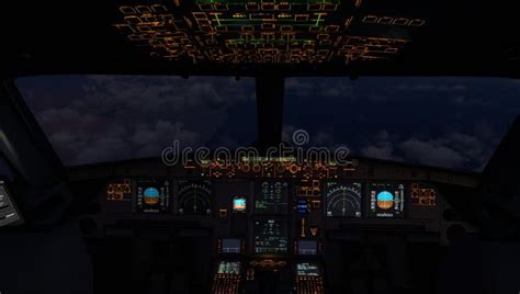 Airplane Cockpit, Inflight during Night Time Stock Illustration ...