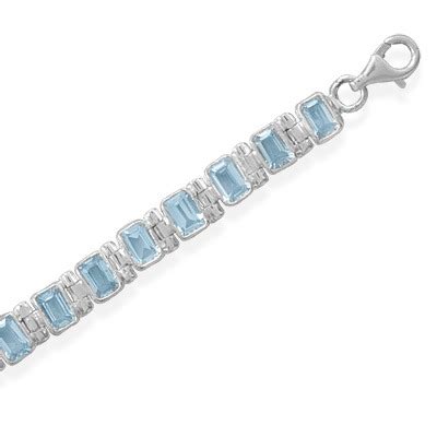 Silver Bracelet With Blue Topaz - Genuine Gemstone