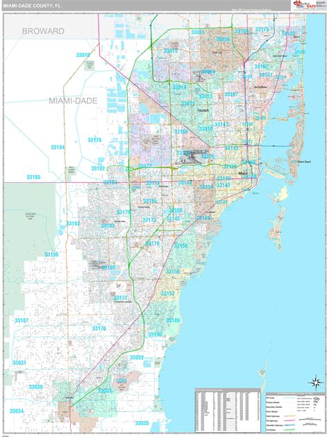 Miami Dade County Wall Map Premium Style - marketmaps.com