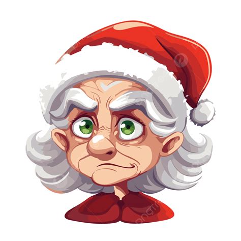 Mrs Claus Face Vector, Sticker Clipart Sad Old Lady With Christmas Hat ...