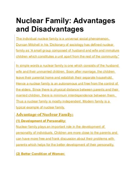 (DOC) Nuclear Family: Advantages and Disadvantages