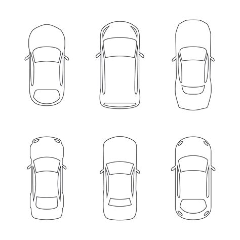 set of top view car silhouettes linear illustration 17545634 Vector Art ...