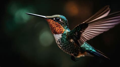 Premium AI Image | A hummingbird with a long beak is flying in the air.