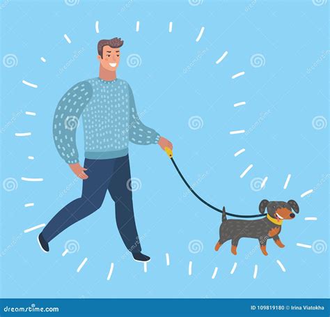 Funny Illustration Of Dog Walk Man Walking Stock Vector