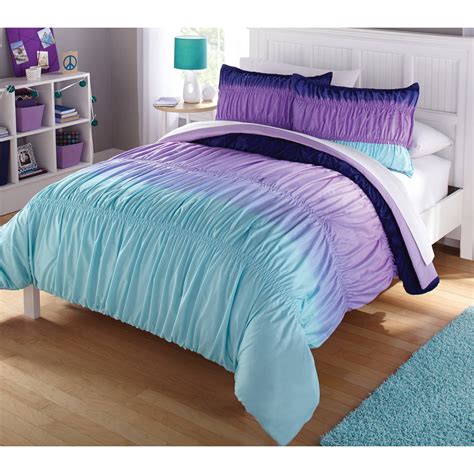 Heritage Club Ombre Ruched Kids 6 Piece Comforter Set, Queen, Purple ...