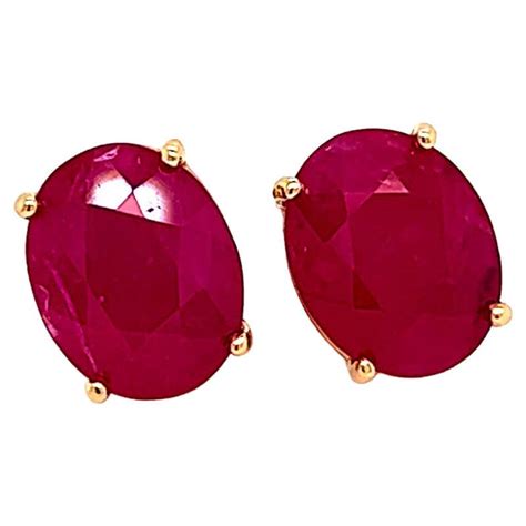 Oval Shape Ruby and Diamond Studs Earrings at 1stDibs