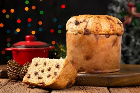 Premium Photo | Delicious panettone with chocolate chips on a table ...