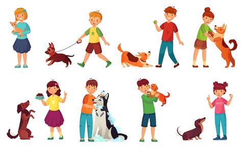 Kids Playing With Dogs Child Feeding Dog Pet Animals Care And Kid