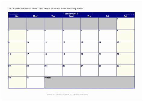 Printable Calendar In Word