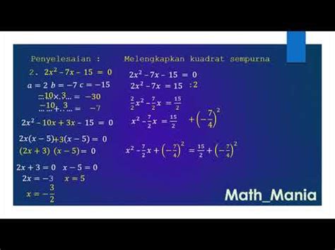 Persamaan Kuadrat Rumus Kuadrat Sempurna