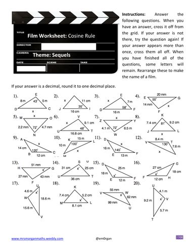 Film Worksheet: Cosine Rule | Teaching Resources